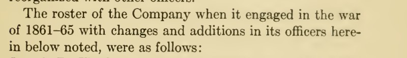 A cropped printed page from Thomas D. Gold's 1914 History of Clarke County, showing a single printed sentence beginning The roster of the Company when it engaged in the war of 1861-65 and ending were as follows.